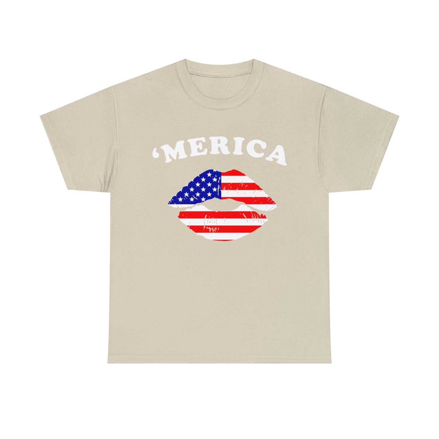 America 'Merica Flag Lips Unisex Heavy Cotton Tee