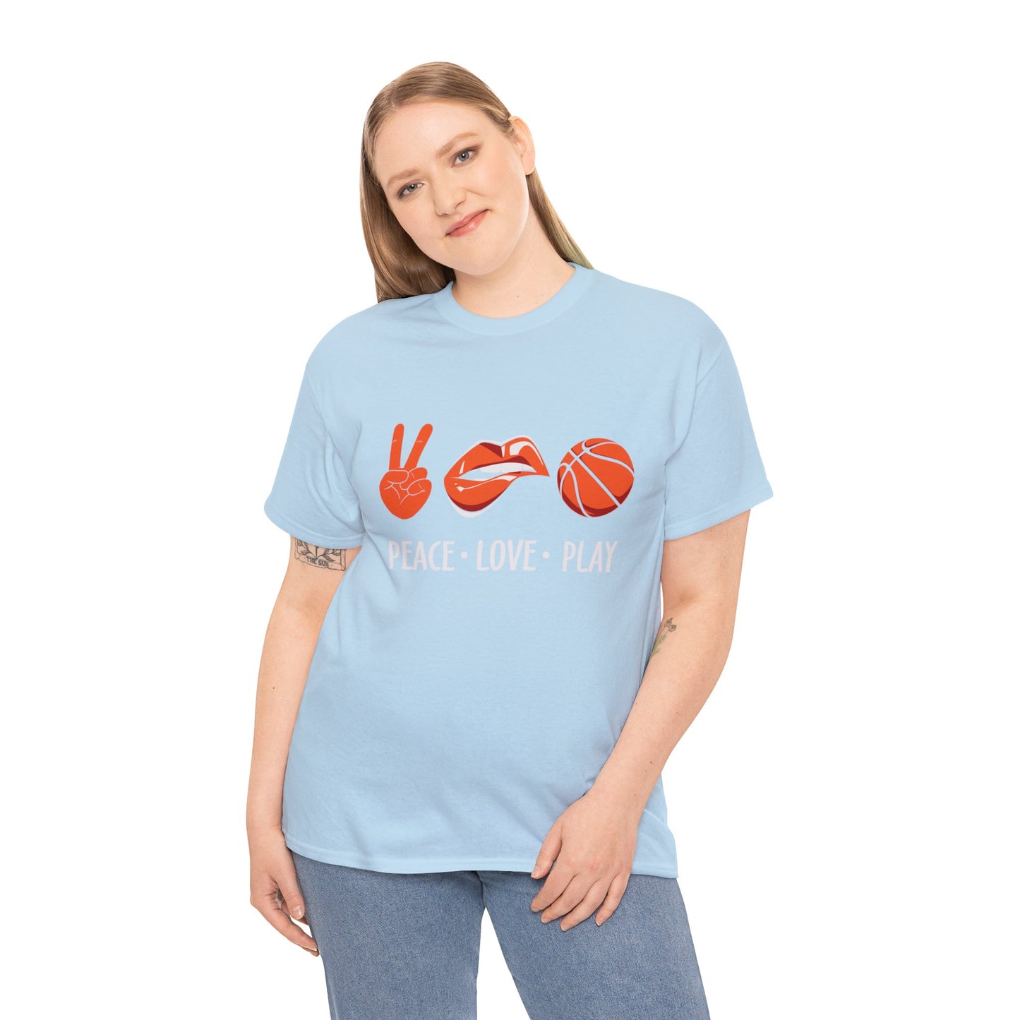 Peach, Love, Basketball Unisex Heavy Cotton Tee