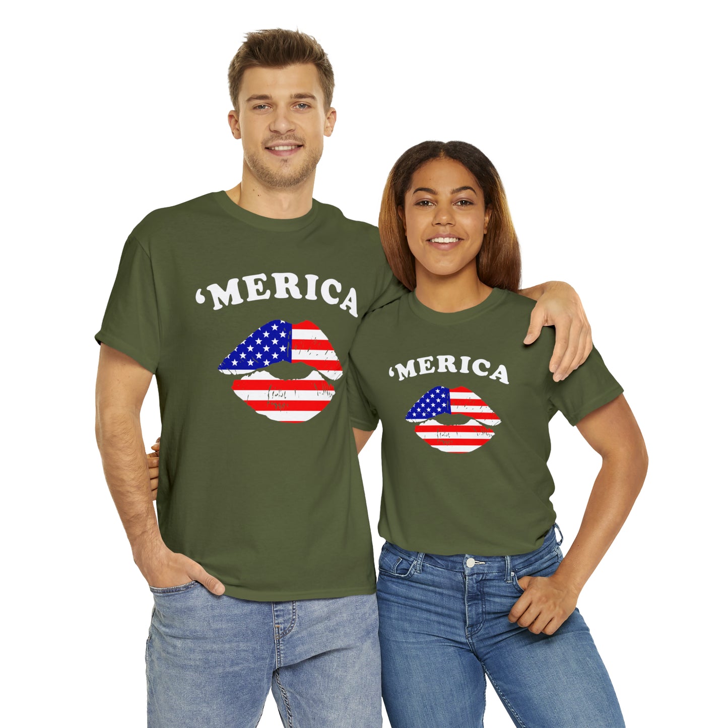 America 'Merica Flag Lips Unisex Heavy Cotton Tee