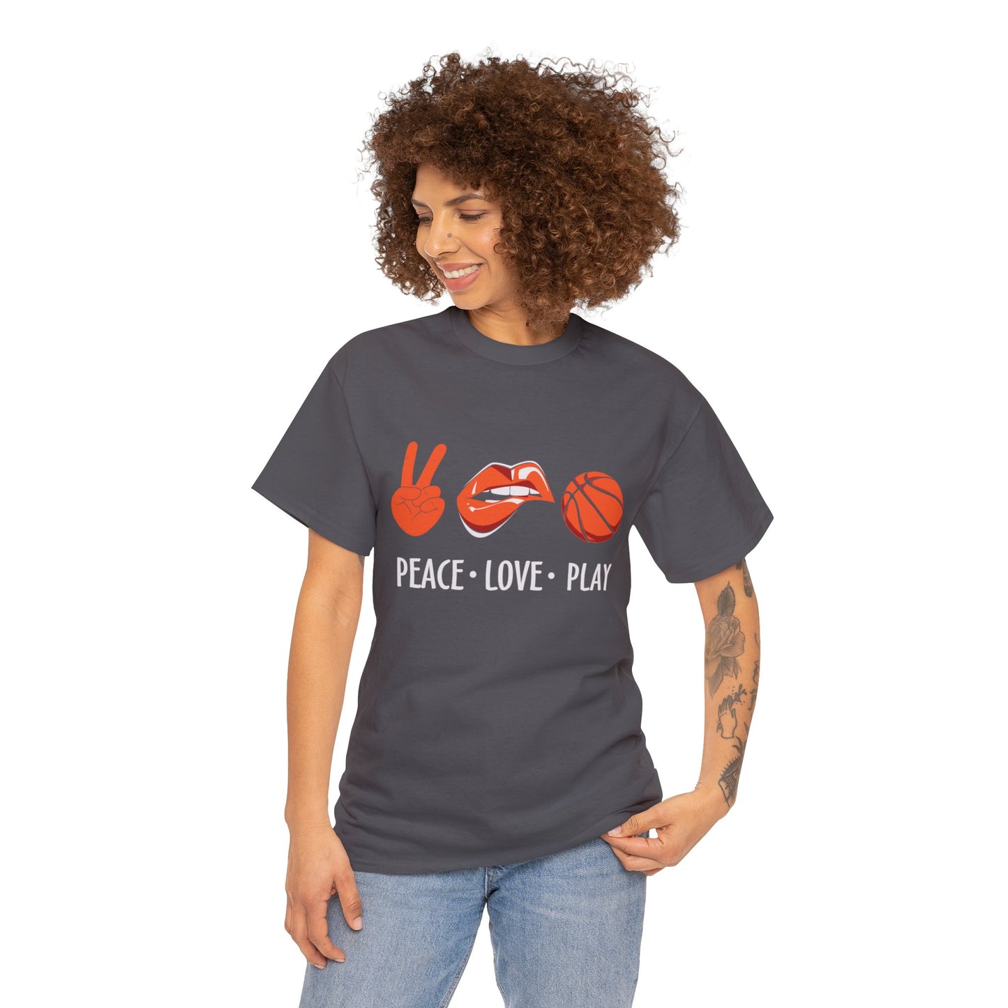 Peach, Love, Basketball Unisex Heavy Cotton Tee