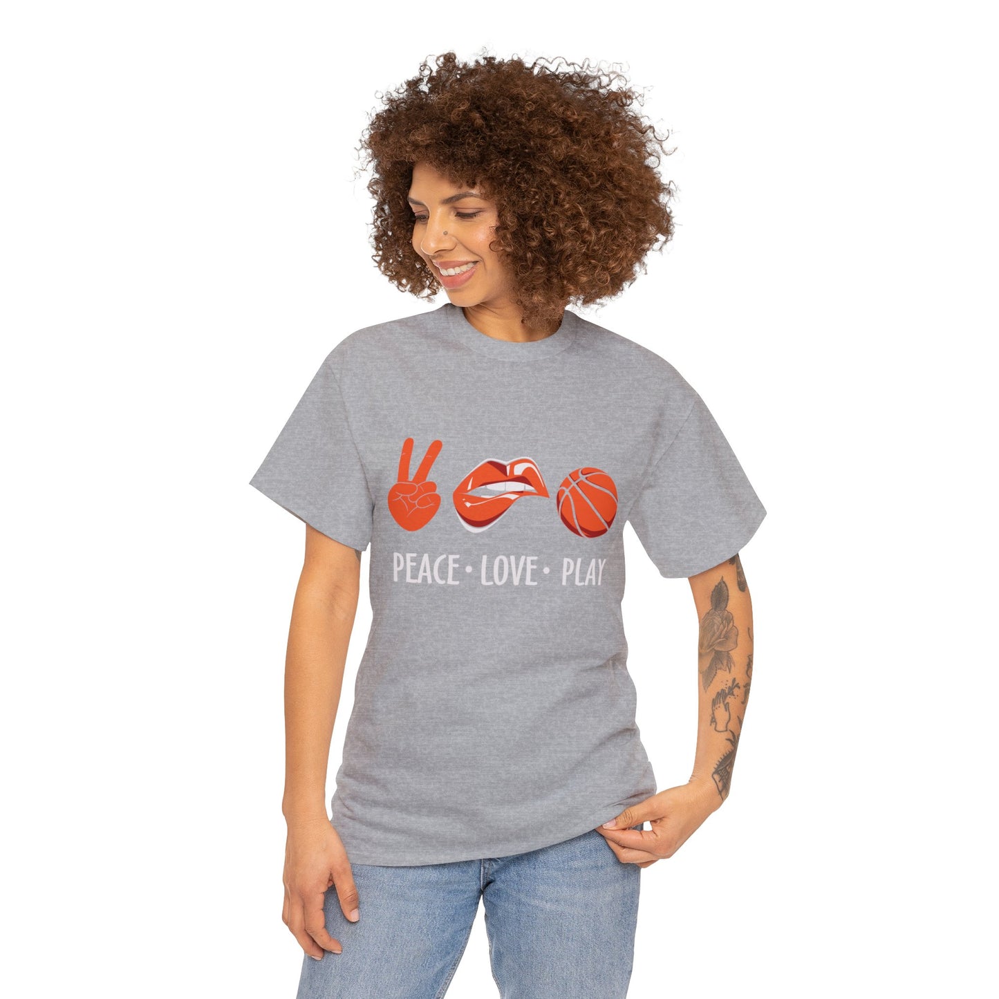 Peach, Love, Basketball Unisex Heavy Cotton Tee