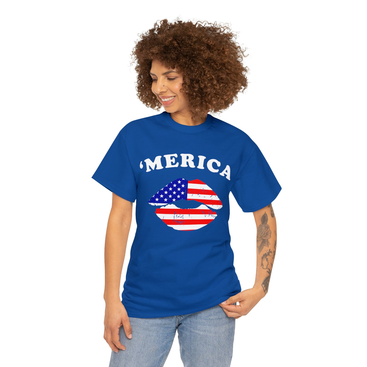 America 'Merica Flag Lips Unisex Heavy Cotton Tee