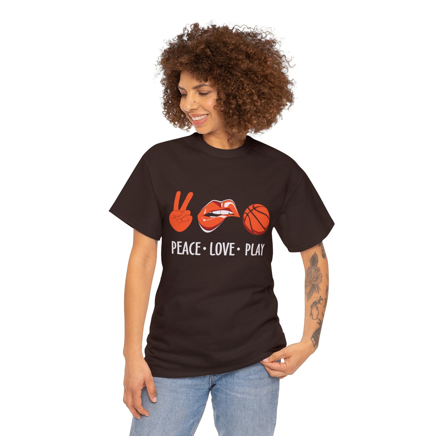 Peach, Love, Basketball Unisex Heavy Cotton Tee