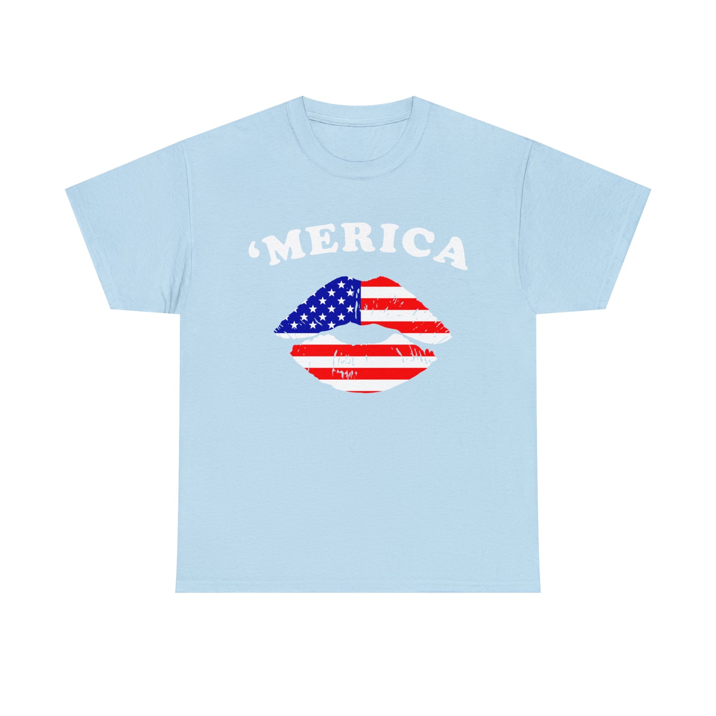 America 'Merica Flag Lips Unisex Heavy Cotton Tee