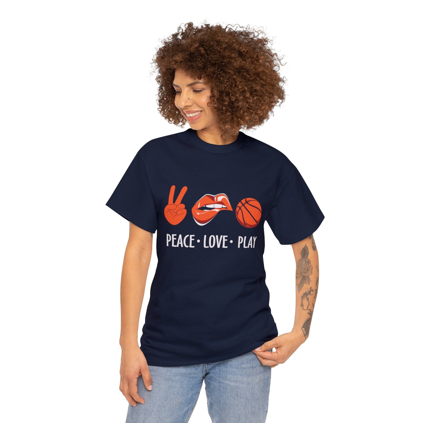 Peach, Love, Basketball Unisex Heavy Cotton Tee
