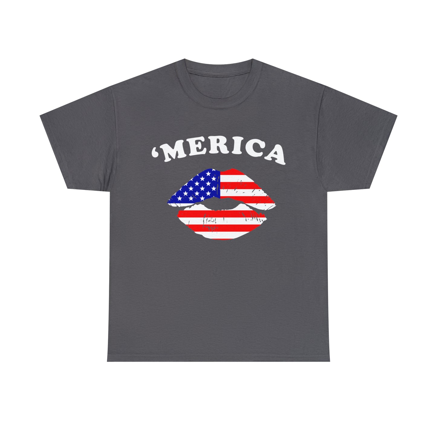 America 'Merica Flag Lips Unisex Heavy Cotton Tee