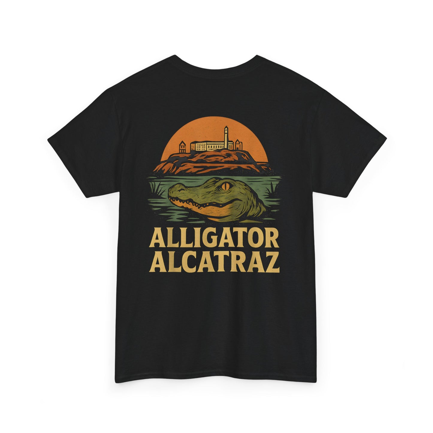 Alligator Alcatraz Tee | Unisex Heavy Cotton Shirt, Retro Print, Wildlife Gift, Unique Graphic Tee, Casual Wear