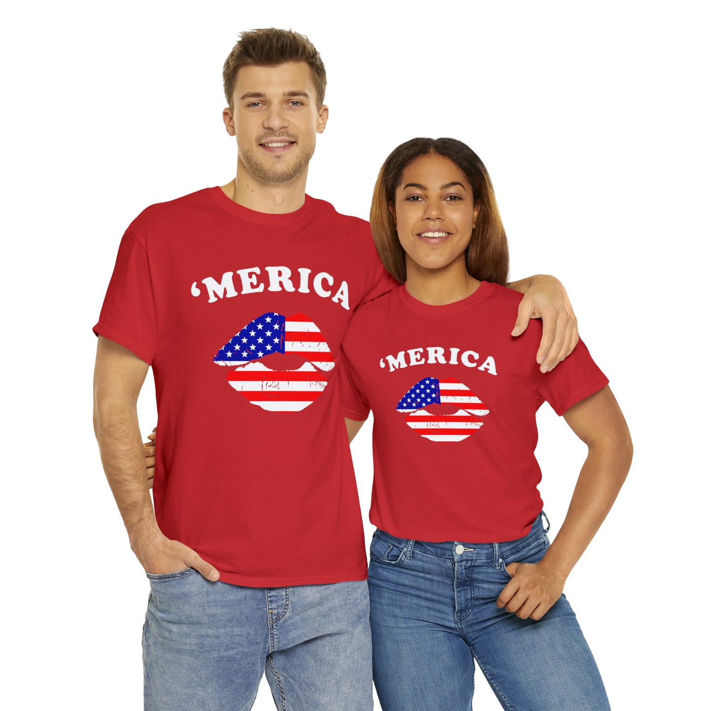 America 'Merica Flag Lips Unisex Heavy Cotton Tee