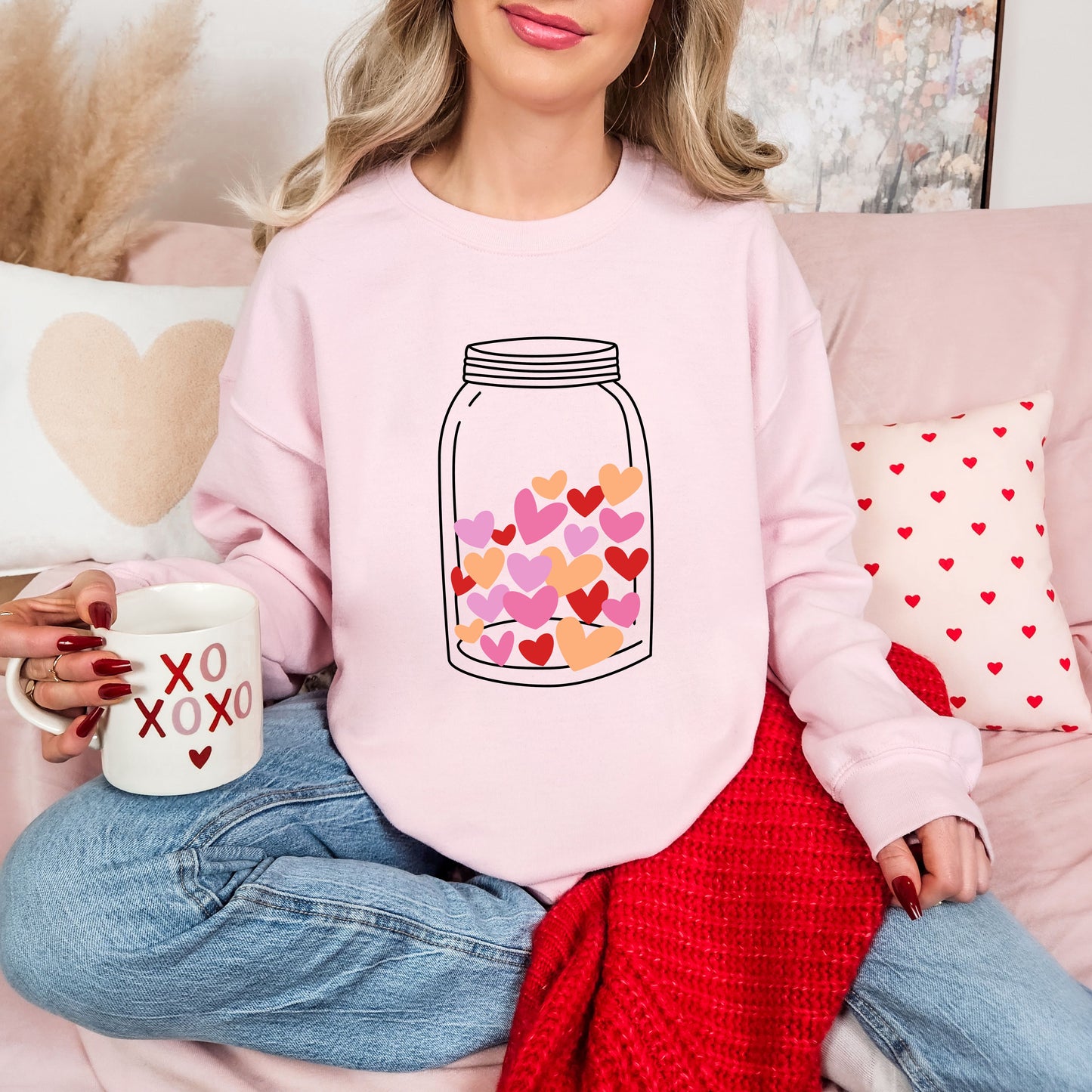 Mason Jar Hearts Valentines Day Sweatshirt, Valentine Shirts for women and girls, Valentines Day Gifts for Mom