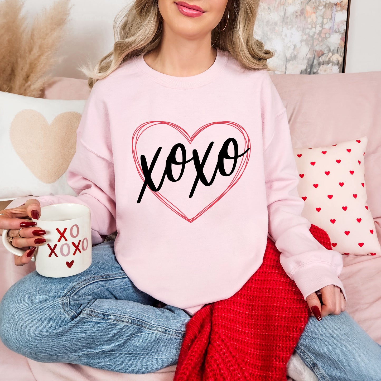 XOXO Heart Valentines Day Sweatshirt, Valentine Shirts for women and girls, Valentines Day Gifts for Mom