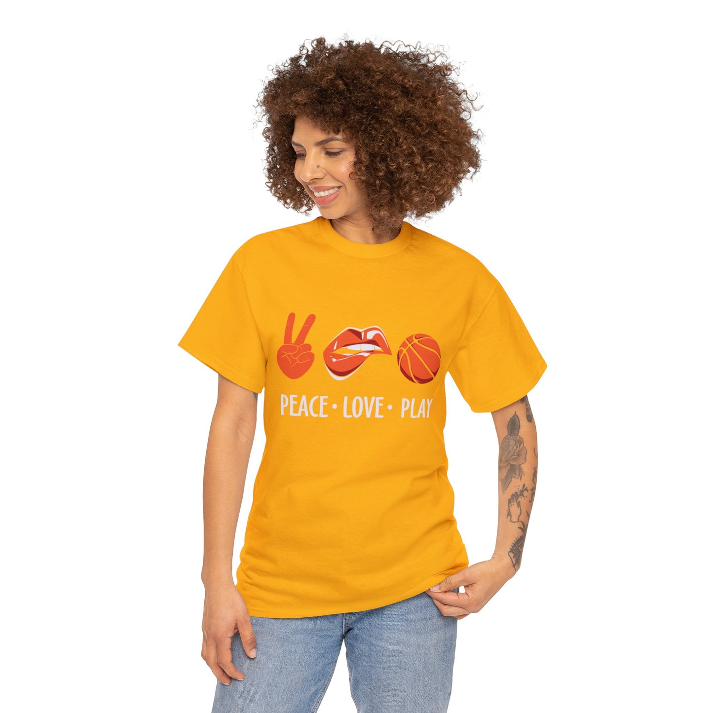 Peach, Love, Basketball Unisex Heavy Cotton Tee