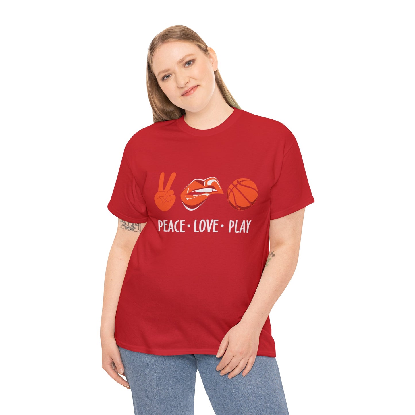 Peach, Love, Basketball Unisex Heavy Cotton Tee