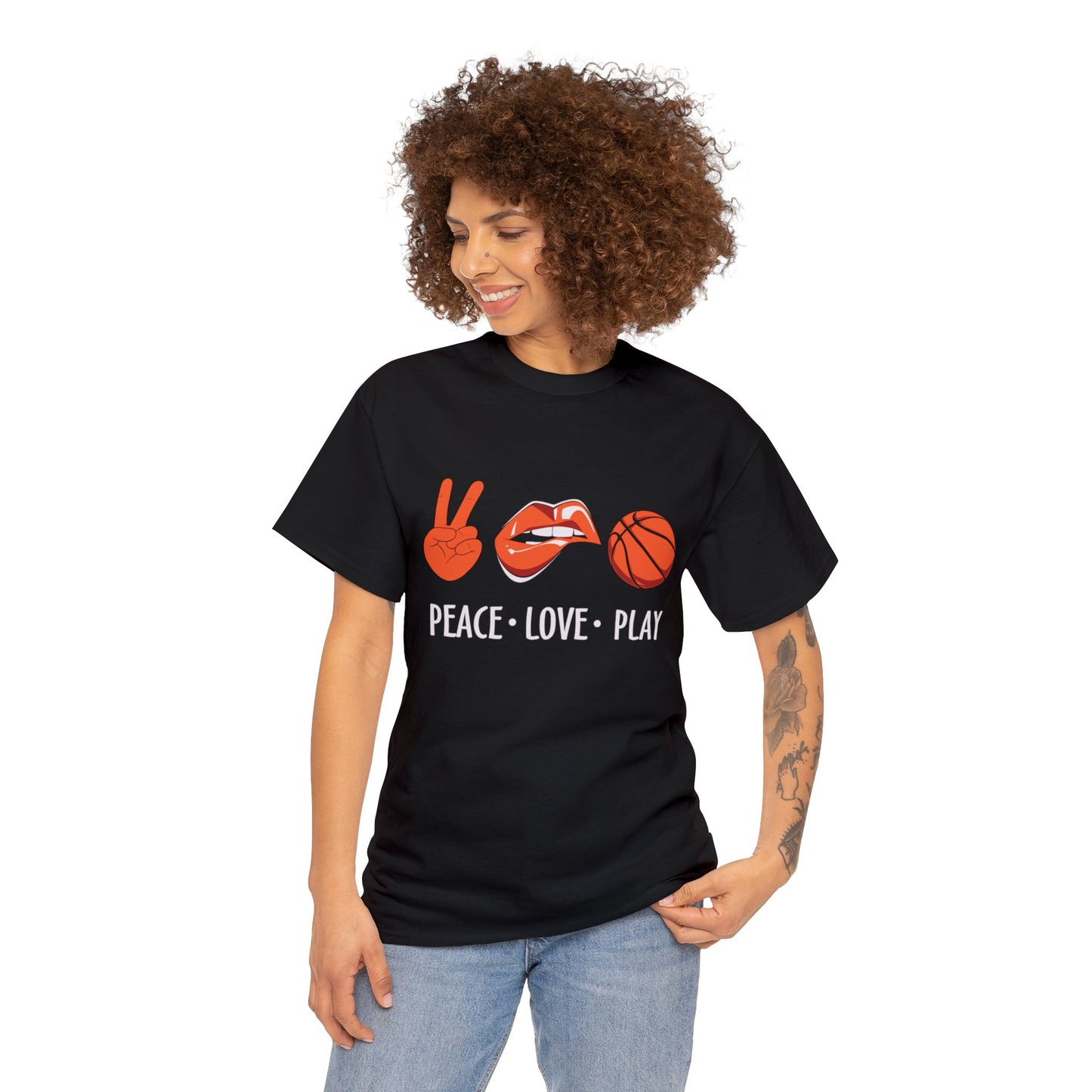 Peach, Love, Basketball Unisex Heavy Cotton Tee