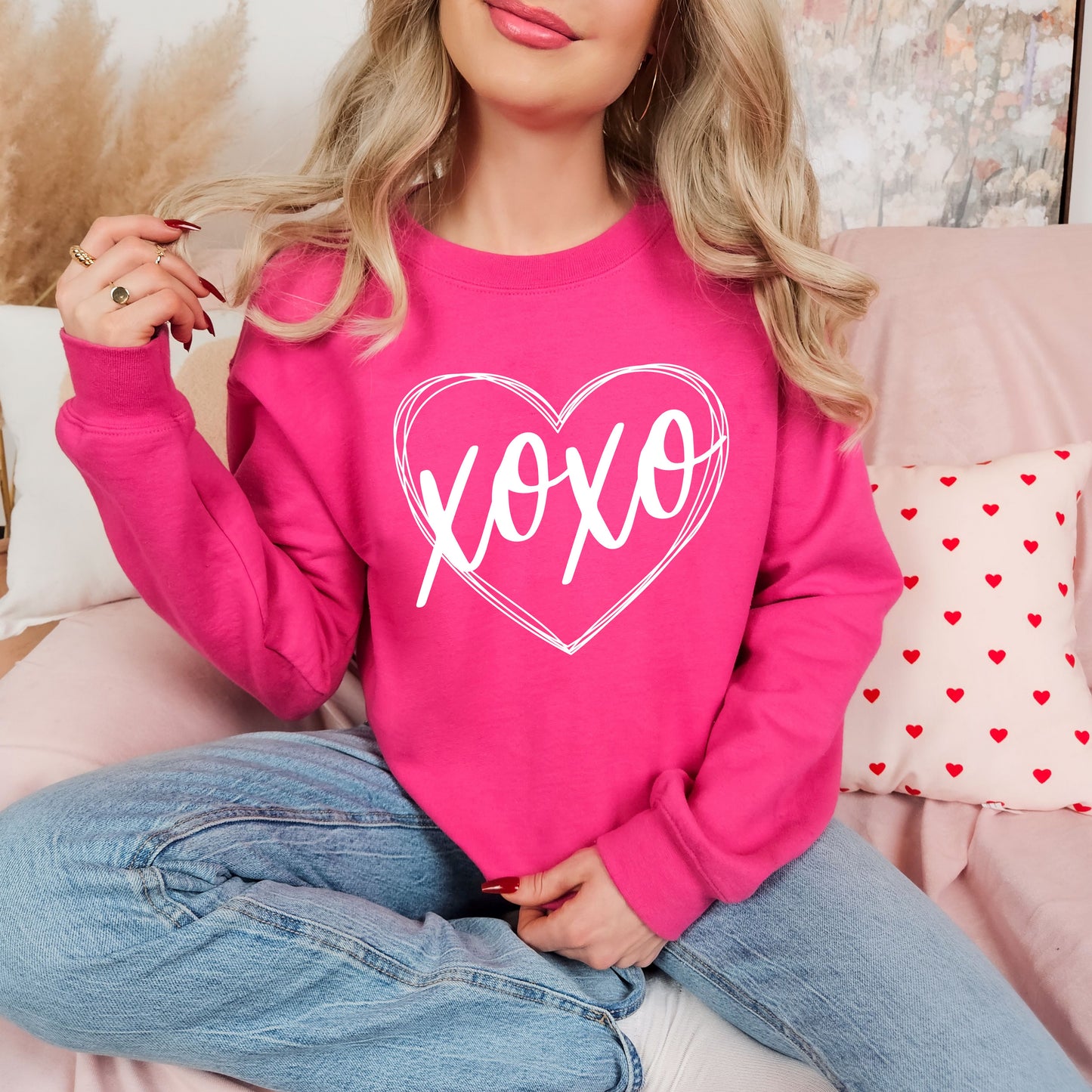 XOXO Heart Valentines Day Sweatshirt, Valentine Shirts for women and girls, Valentines Day Gifts for Mom