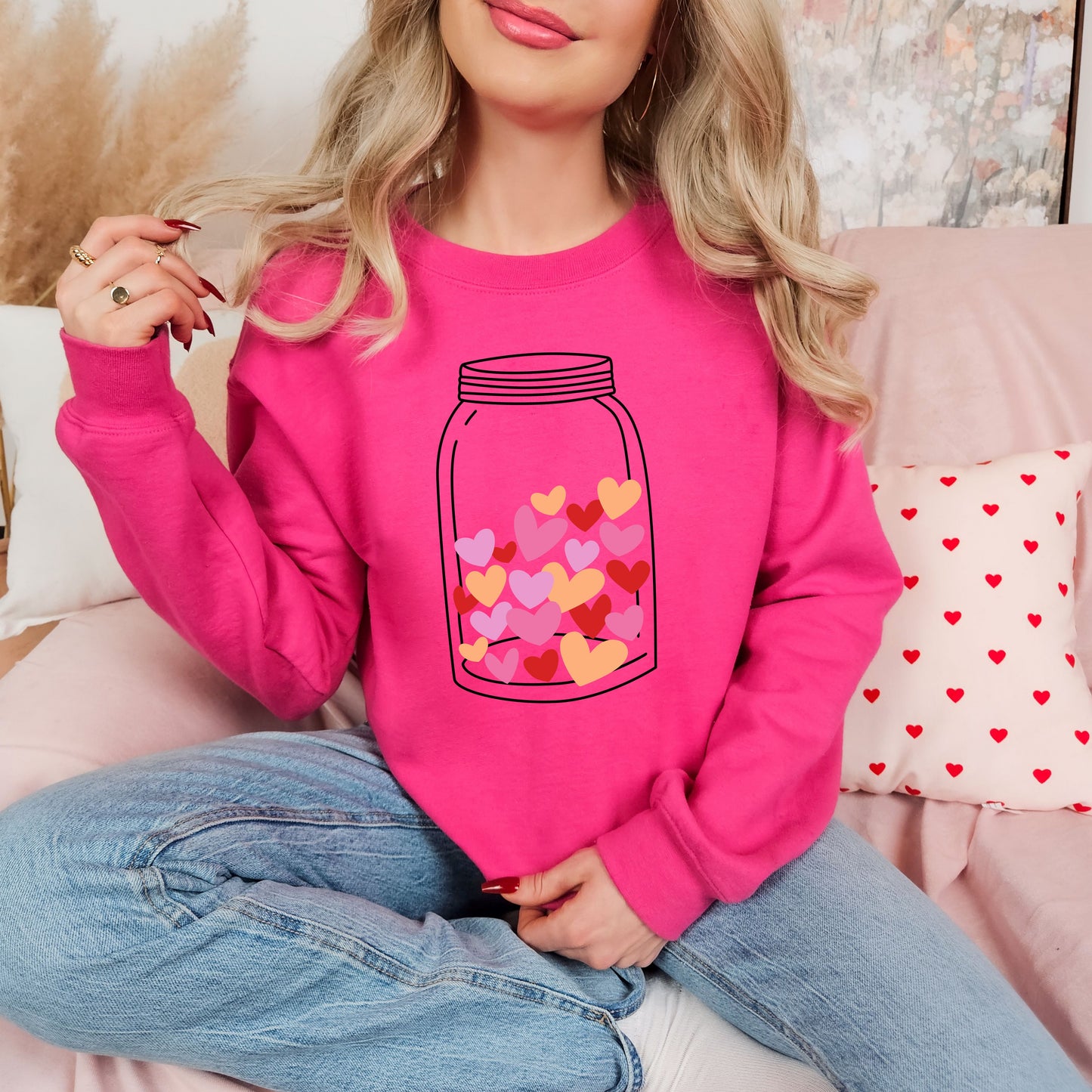 Mason Jar Hearts Valentines Day Sweatshirt, Valentine Shirts for women and girls, Valentines Day Gifts for Mom