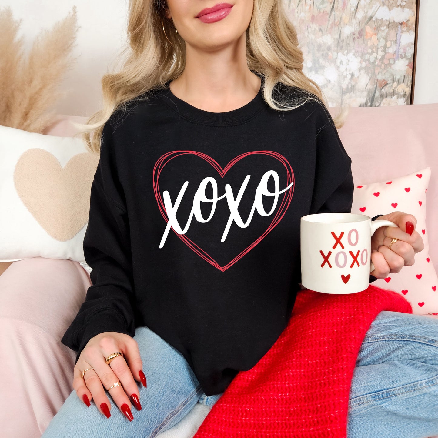 XOXO Heart Valentines Day Sweatshirt, Valentine Shirts for women and girls, Valentines Day Gifts for Mom
