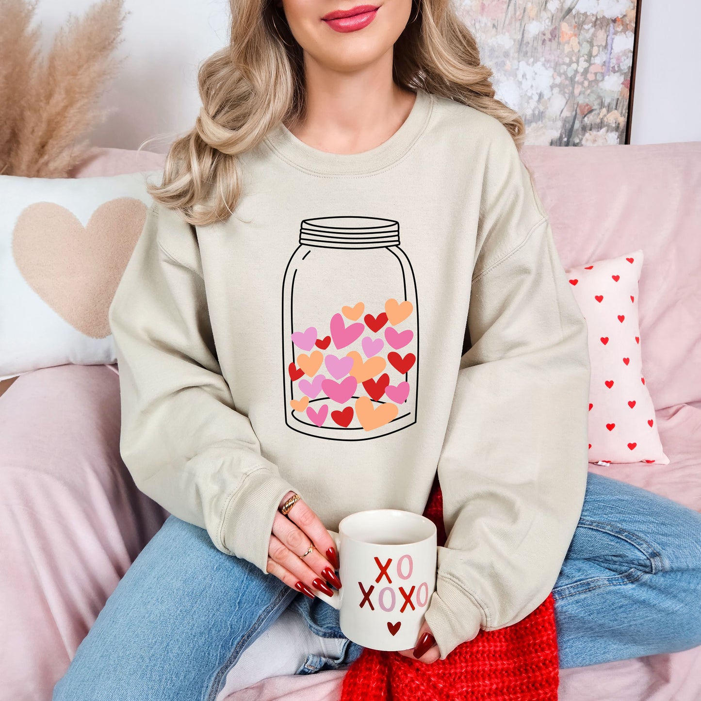 Mason Jar Hearts Valentines Day Sweatshirt, Valentine Shirts for women and girls, Valentines Day Gifts for Mom