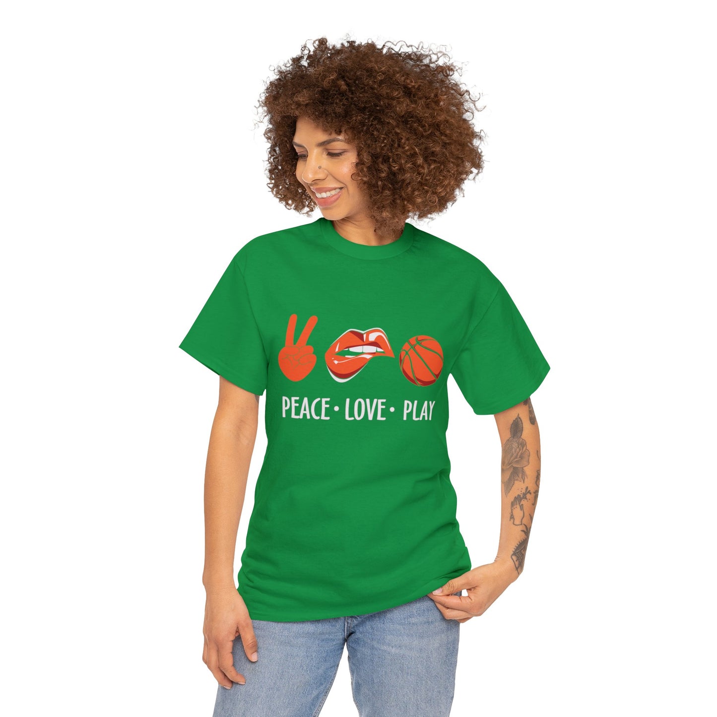 Peach, Love, Basketball Unisex Heavy Cotton Tee