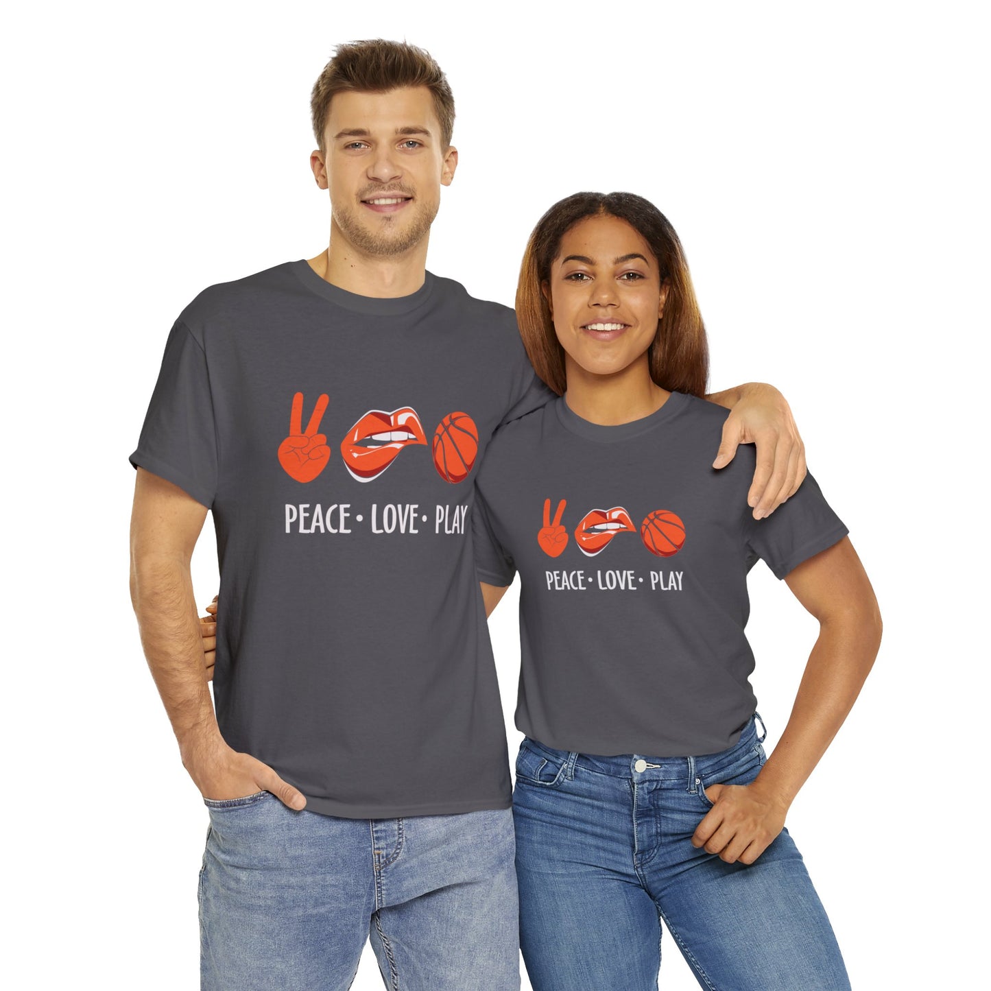 Peach, Love, Basketball Unisex Heavy Cotton Tee