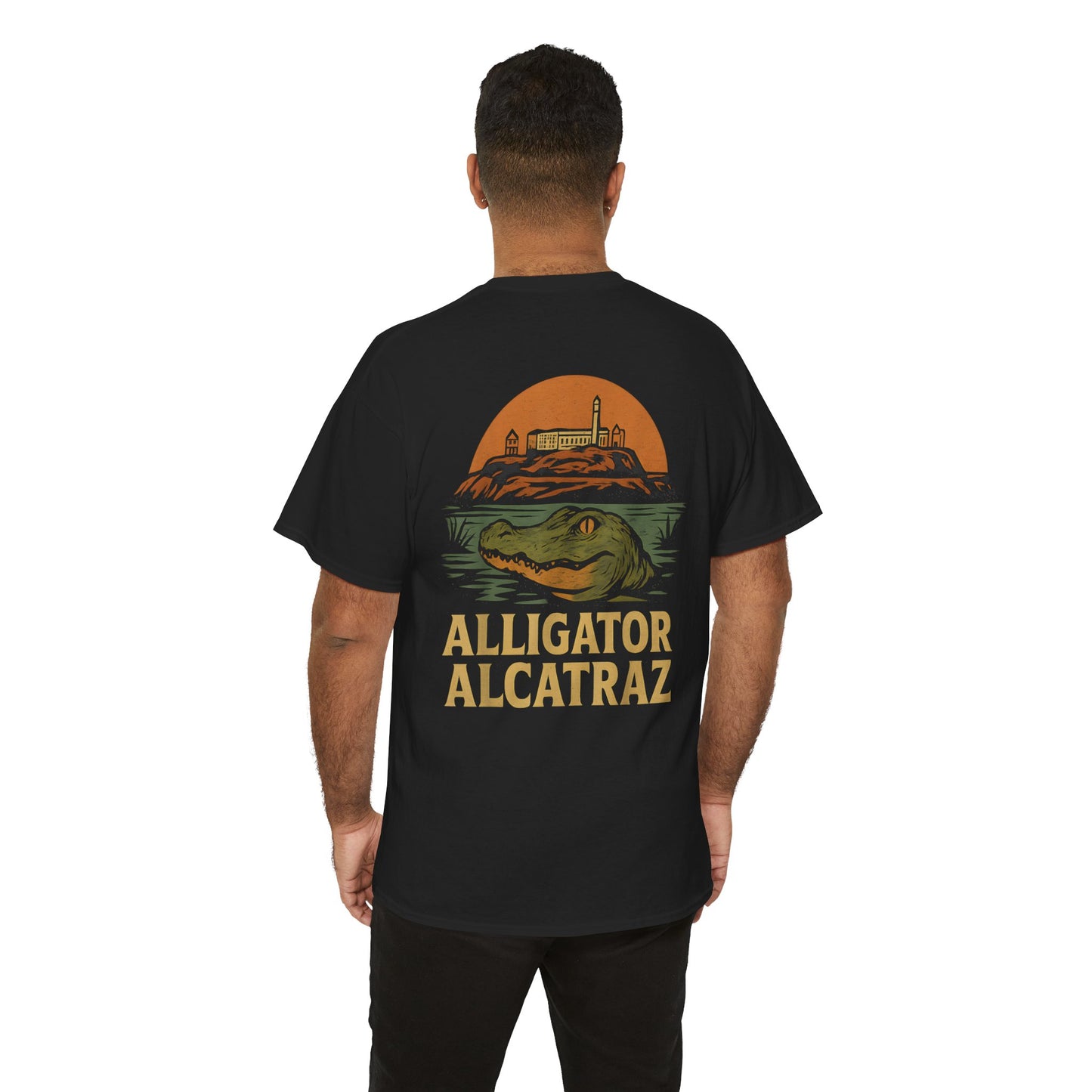 Alligator Alcatraz Tee | Unisex Heavy Cotton Shirt, Retro Print, Wildlife Gift, Unique Graphic Tee, Casual Wear