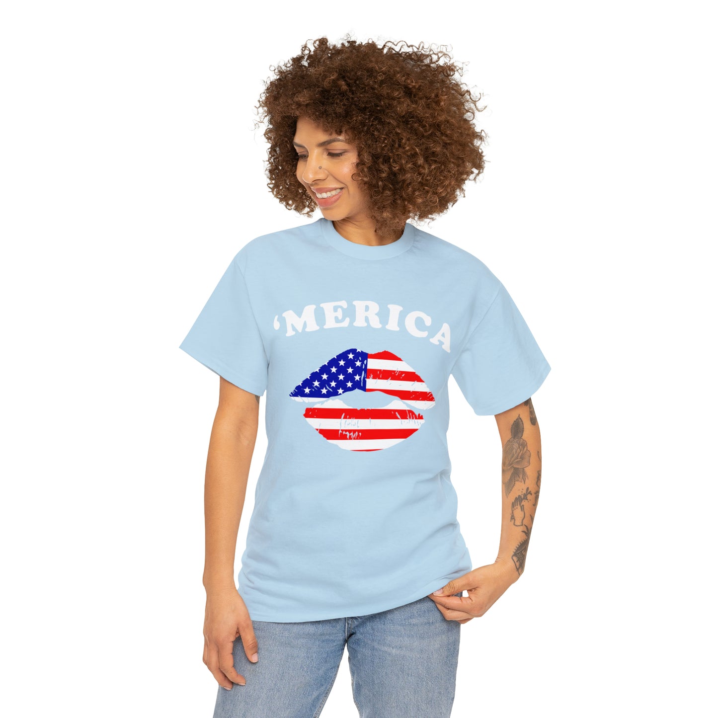 America 'Merica Flag Lips Unisex Heavy Cotton Tee