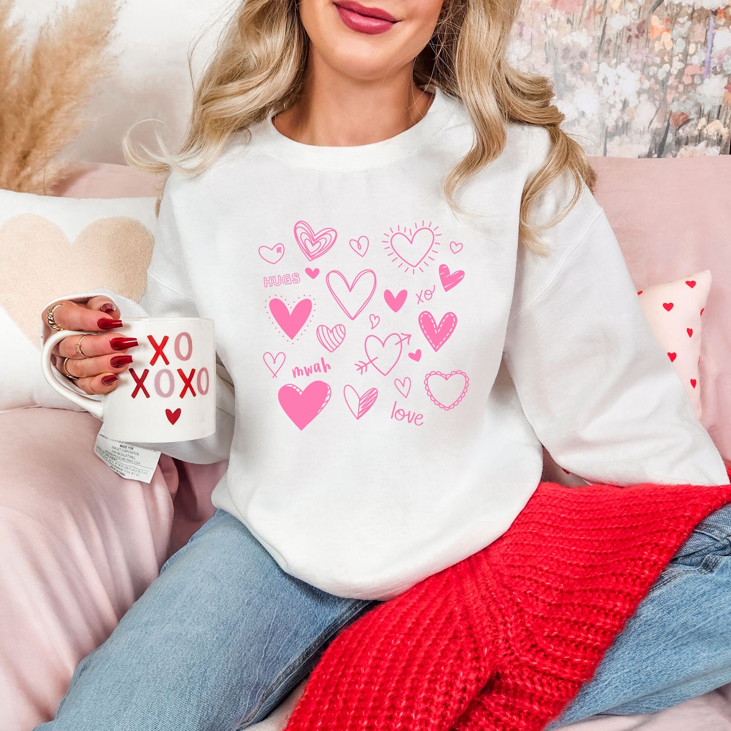 Love Hearts Valentines Day Sweatshirt, Valentine Shirts for women and girls, Valentines Day Gifts for Mom