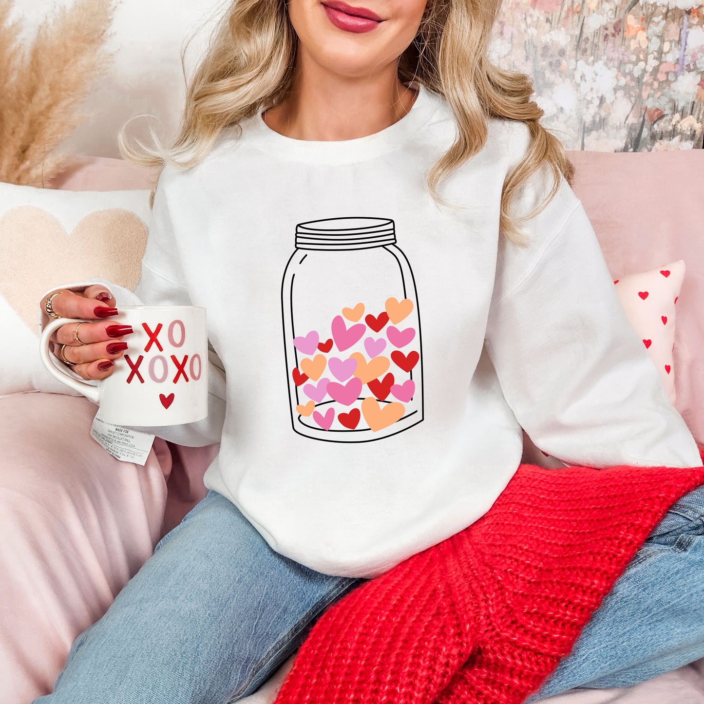 Mason Jar Hearts Valentines Day Sweatshirt, Valentine Shirts for women and girls, Valentines Day Gifts for Mom