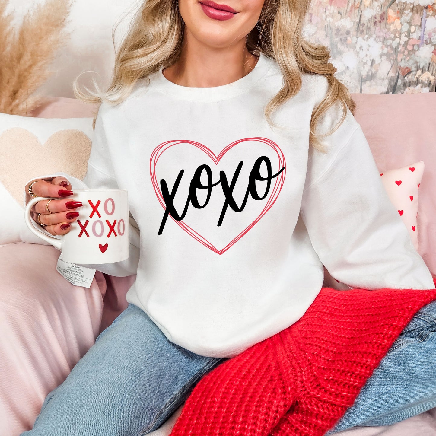 XOXO Heart Valentines Day Sweatshirt, Valentine Shirts for women and girls, Valentines Day Gifts for Mom