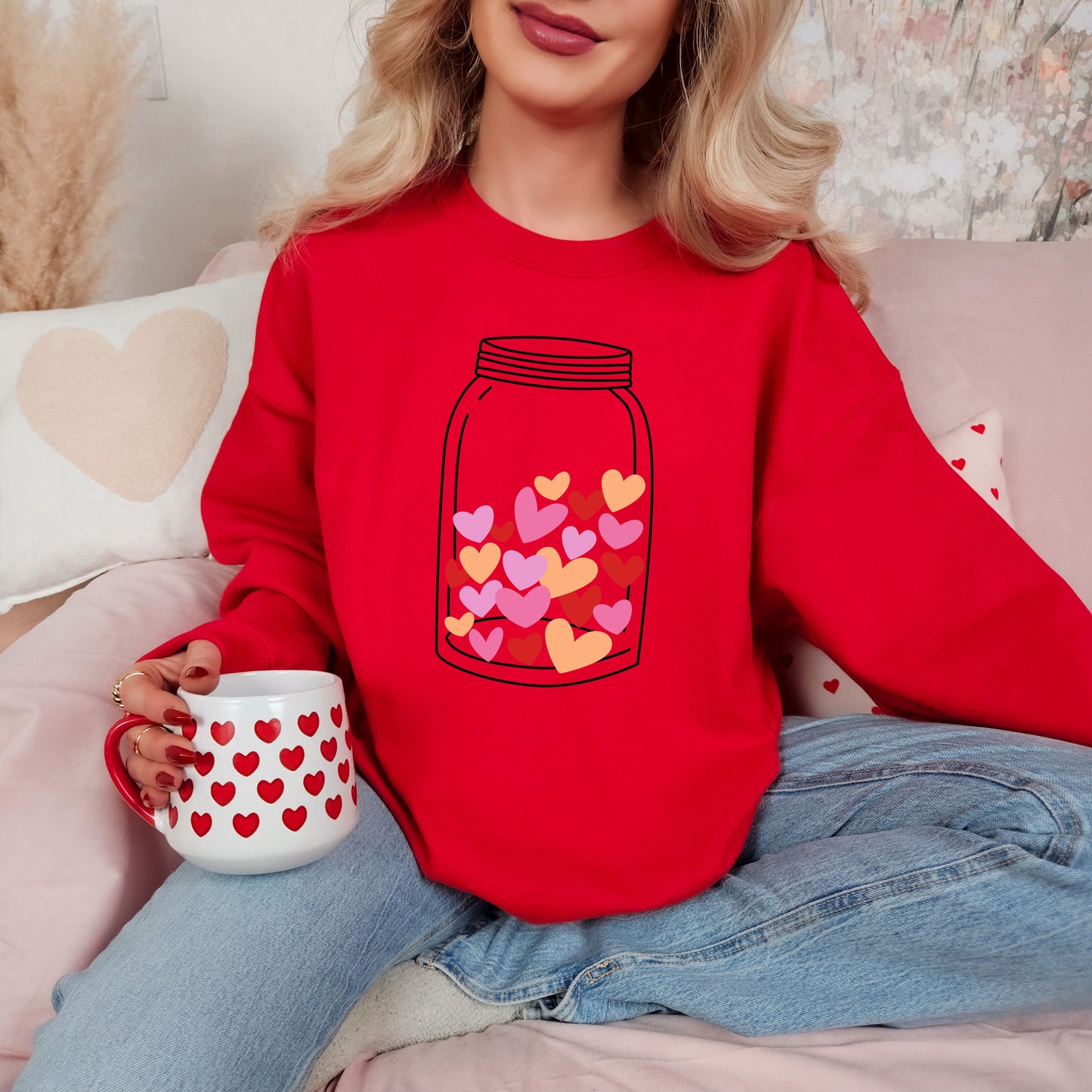 Mason Jar Hearts Valentines Day Sweatshirt, Valentine Shirts for women and girls, Valentines Day Gifts for Mom
