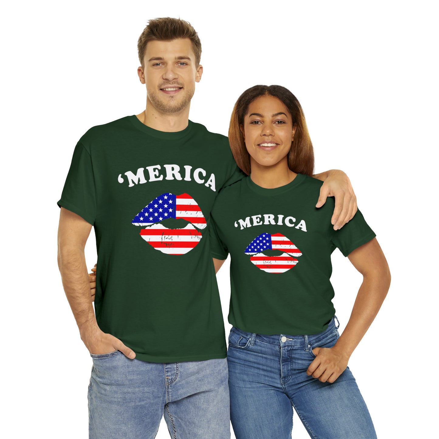 America 'Merica Flag Lips Unisex Heavy Cotton Tee