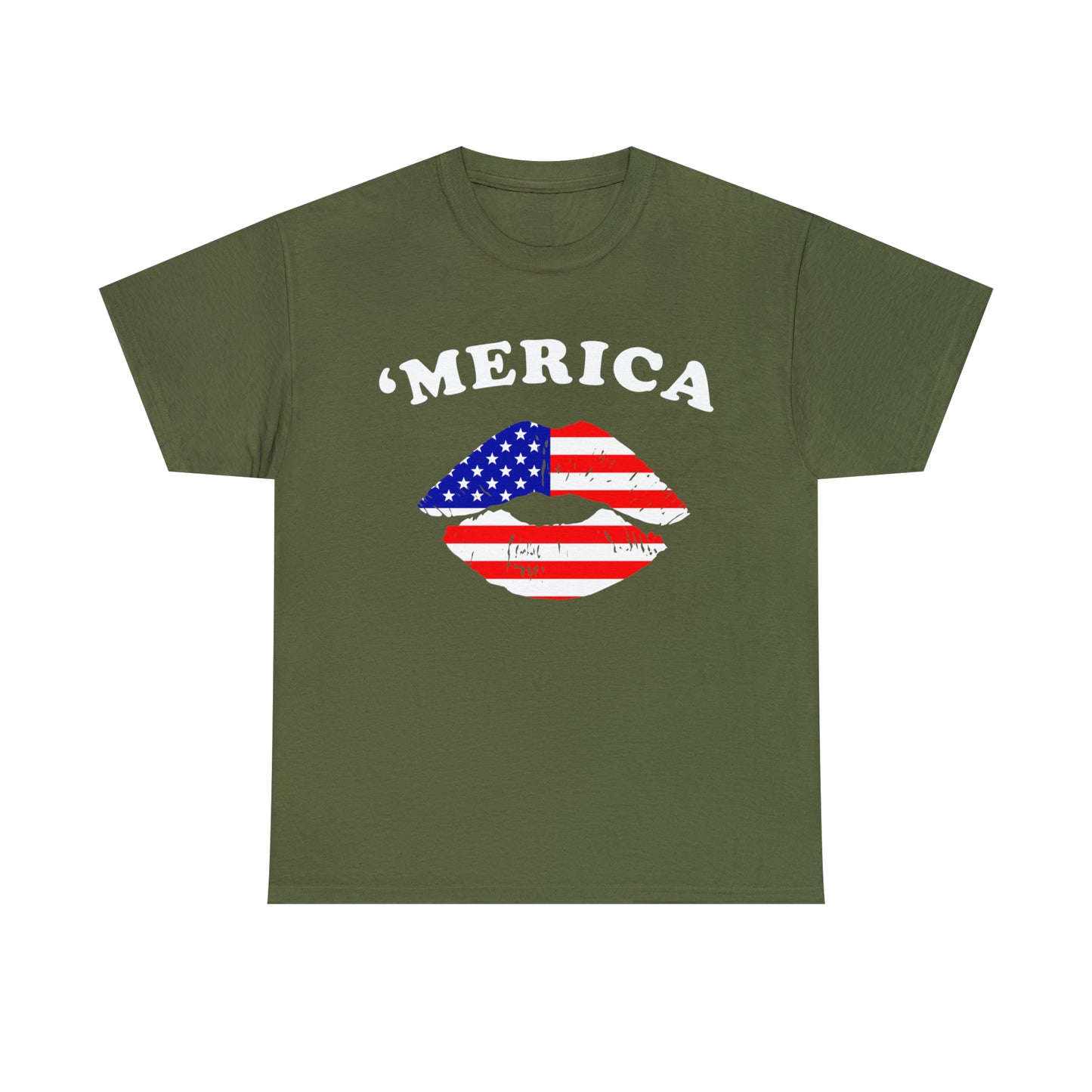 America 'Merica Flag Lips Unisex Heavy Cotton Tee
