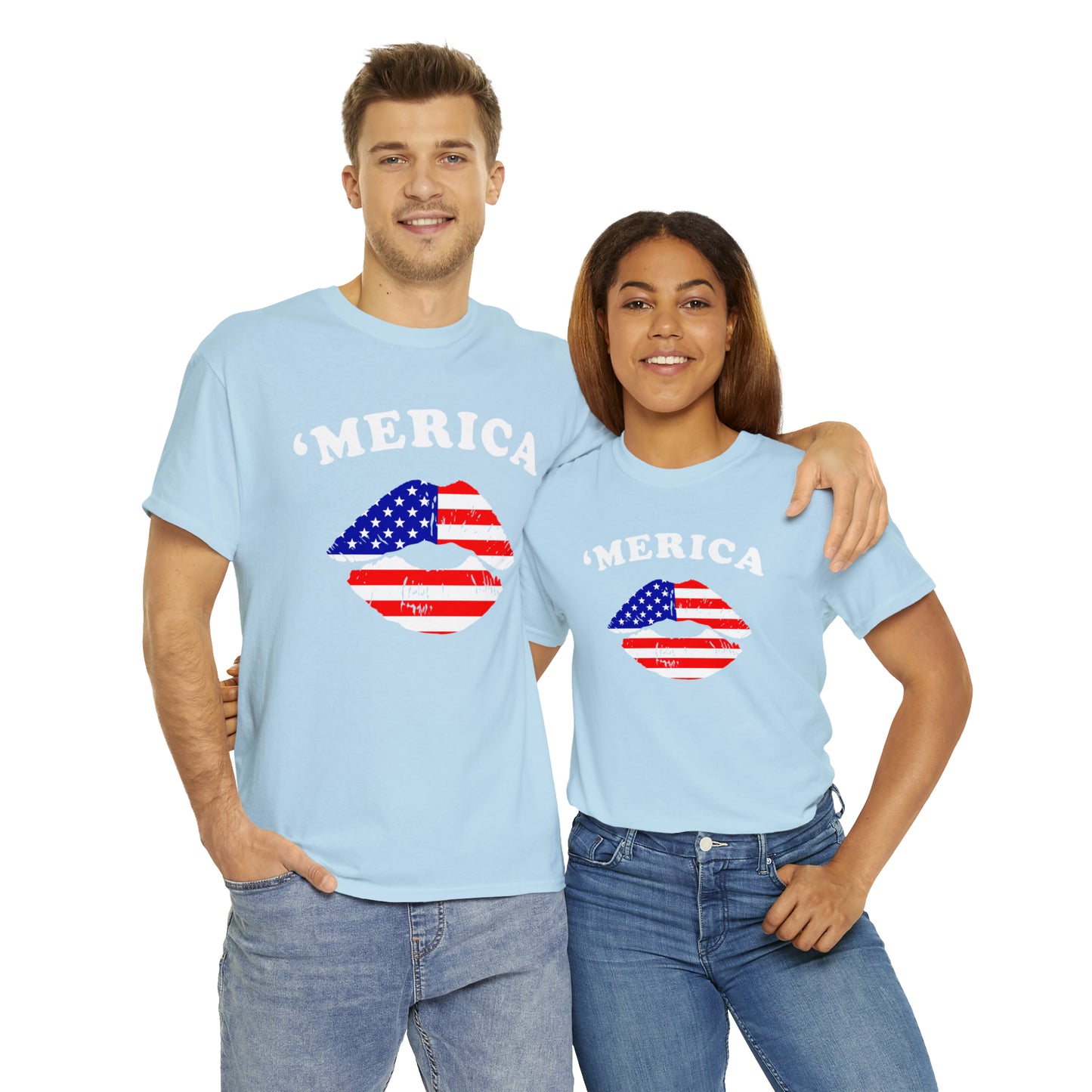 America 'Merica Flag Lips Unisex Heavy Cotton Tee