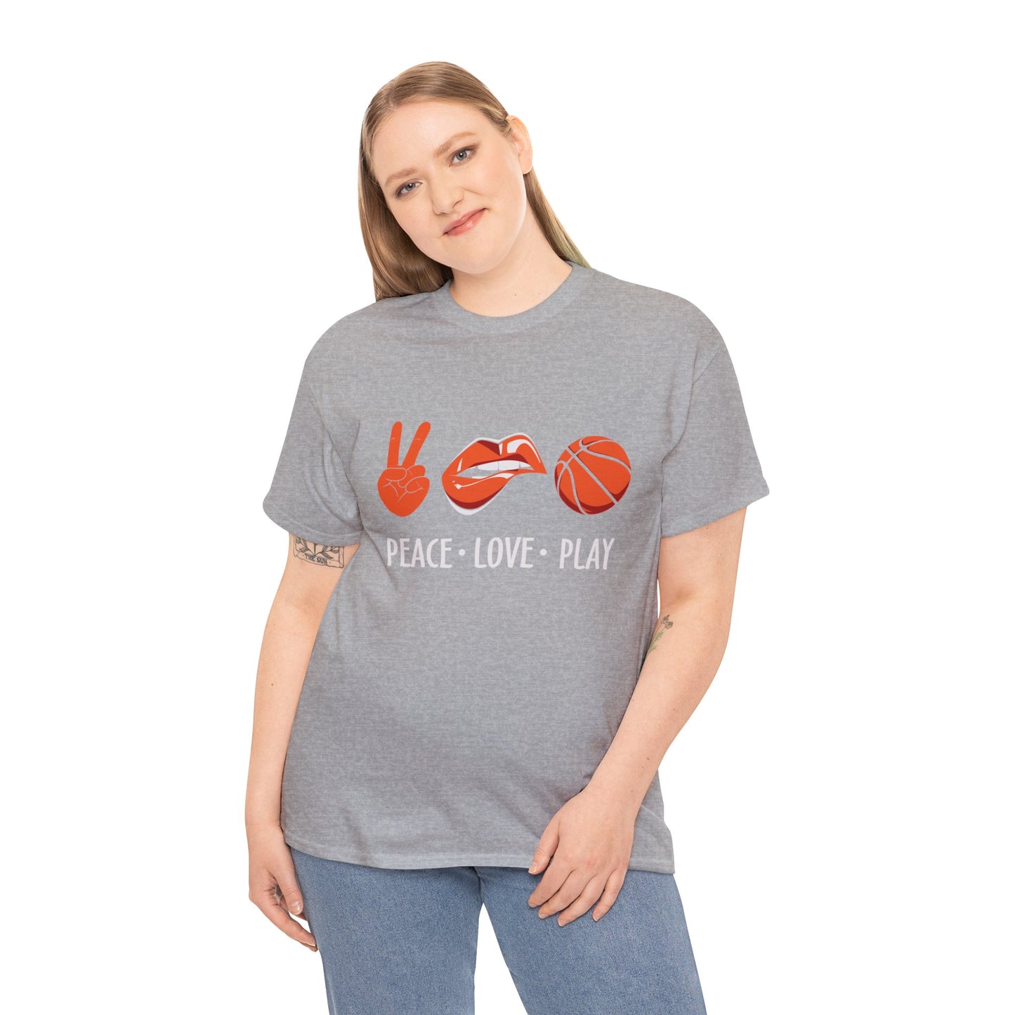 Peach, Love, Basketball Unisex Heavy Cotton Tee