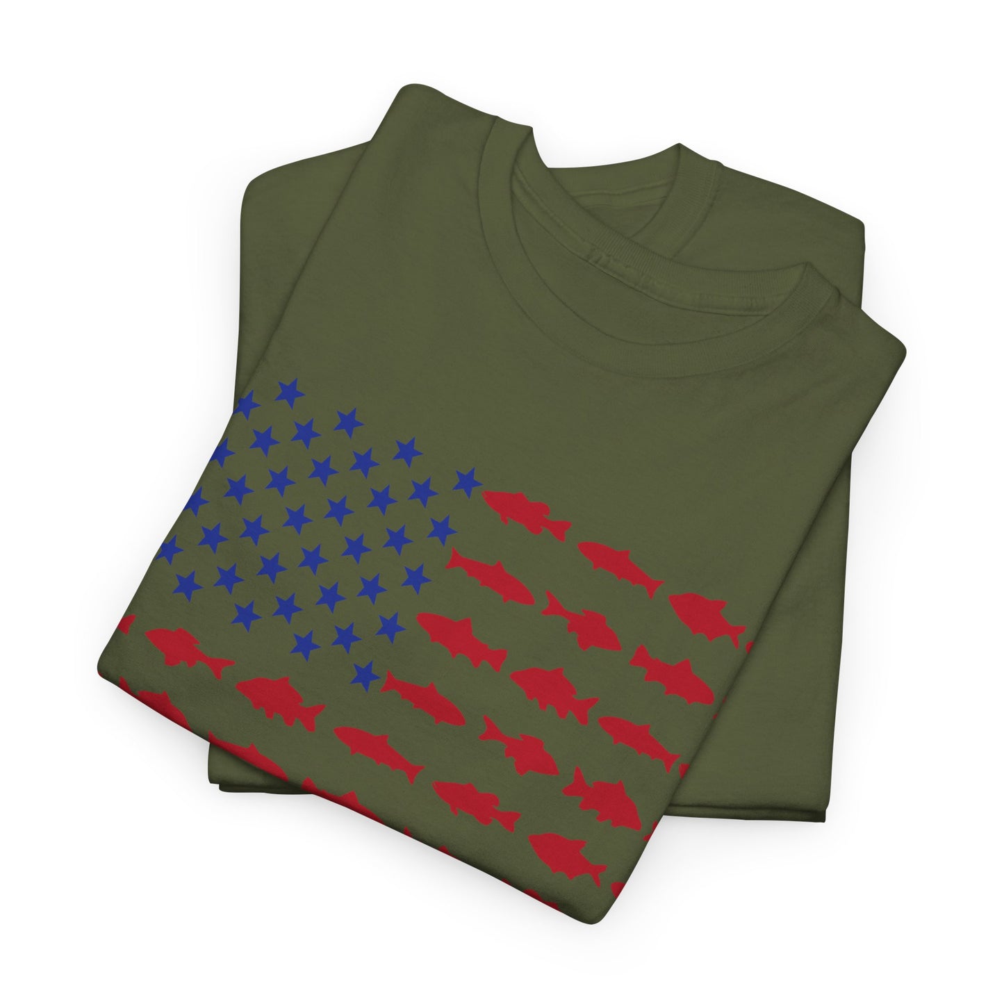 USA Flag with Fish Graphic Unisex Heavy Cotton Tee