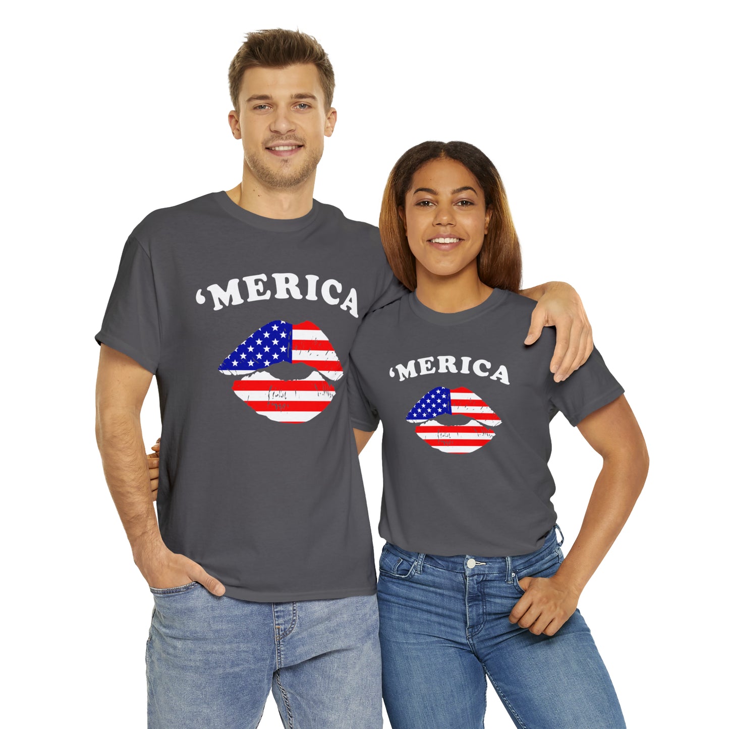 America 'Merica Flag Lips Unisex Heavy Cotton Tee