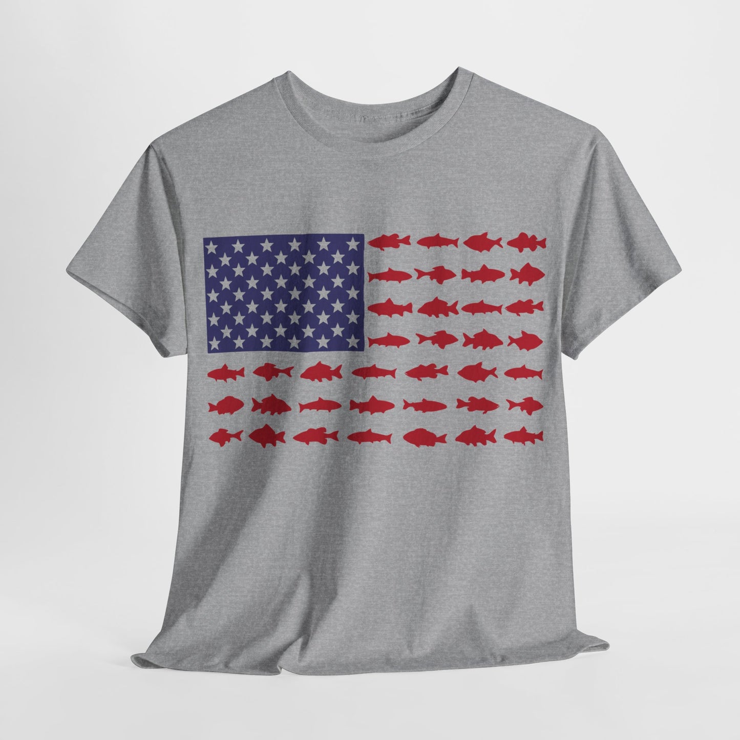 USA Flag with Fish Graphic Unisex Heavy Cotton Tee