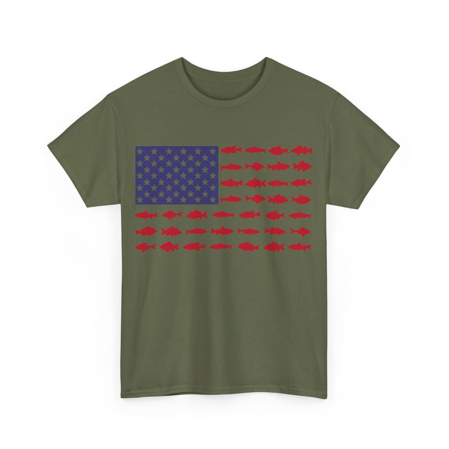 USA Flag with Fish Graphic Unisex Heavy Cotton Tee