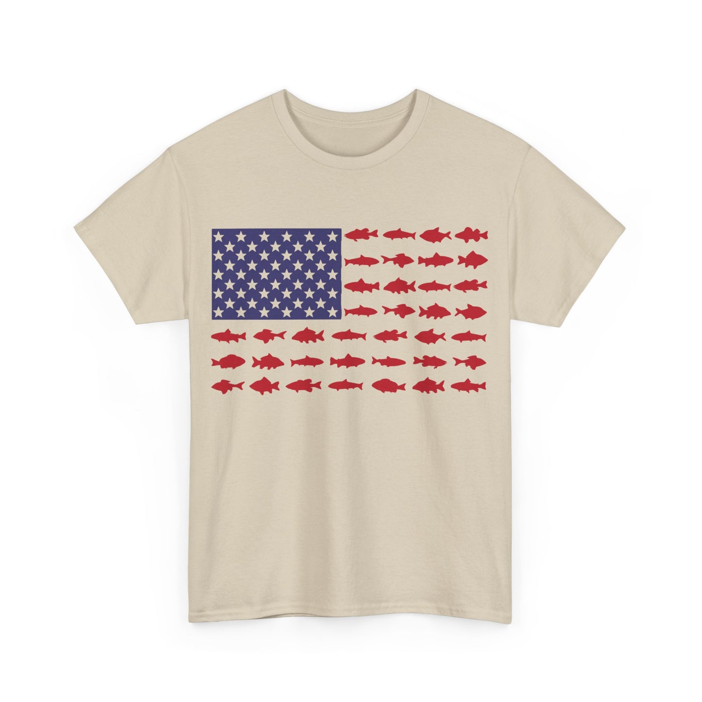 USA Flag with Fish Graphic Unisex Heavy Cotton Tee