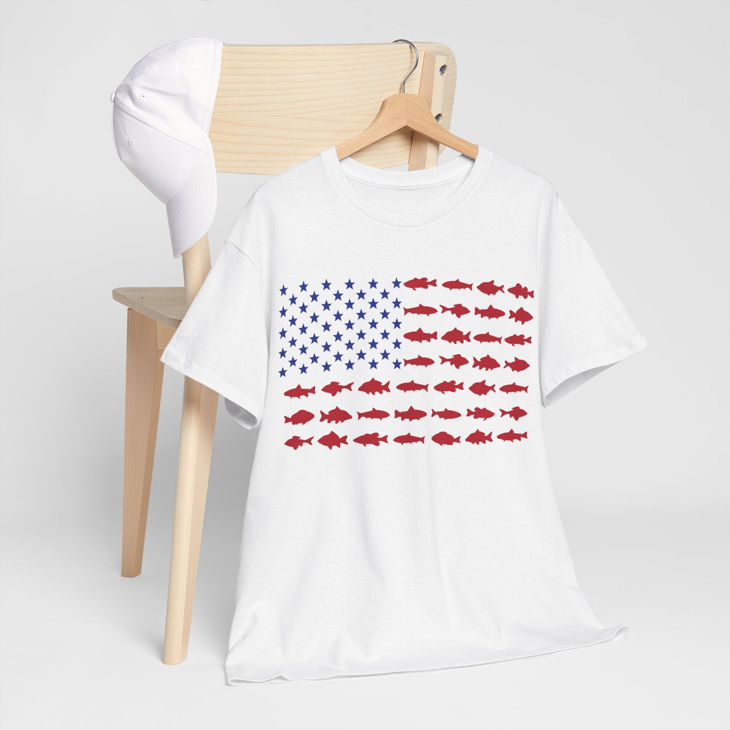 USA Flag with Fish Graphic Unisex Heavy Cotton Tee