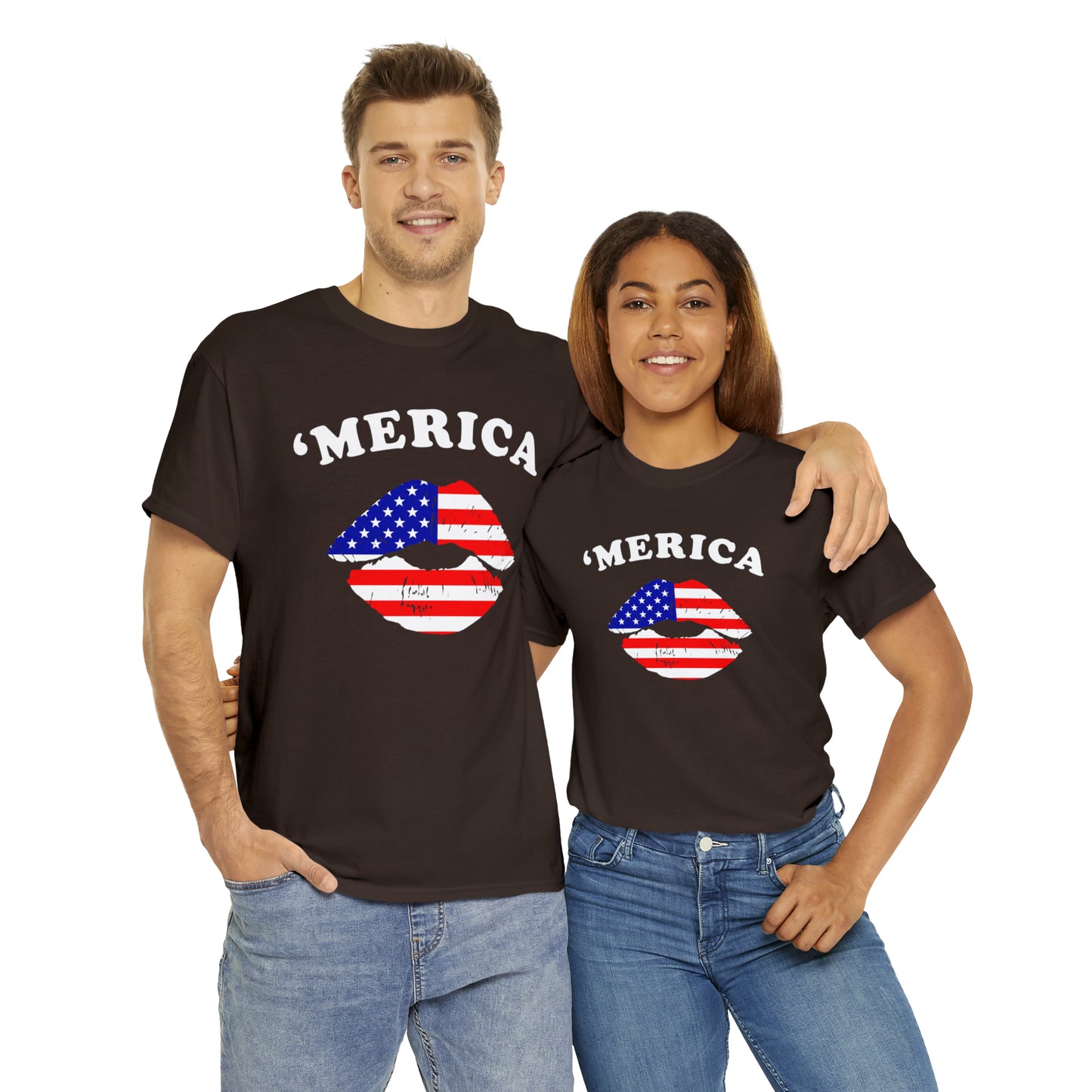 America 'Merica Flag Lips Unisex Heavy Cotton Tee