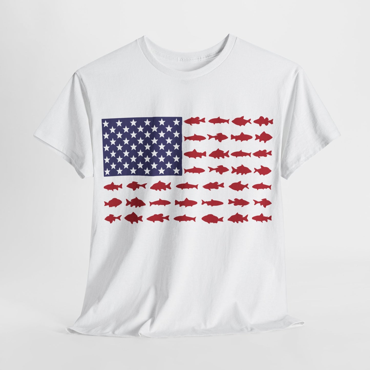 USA Flag with Fish Graphic Unisex Heavy Cotton Tee