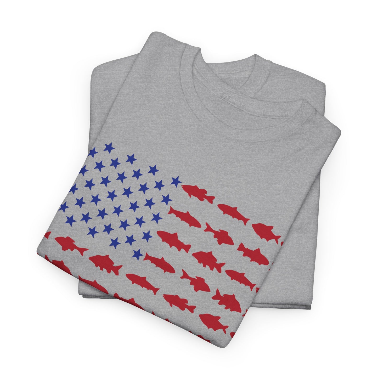 USA Flag with Fish Graphic Unisex Heavy Cotton Tee