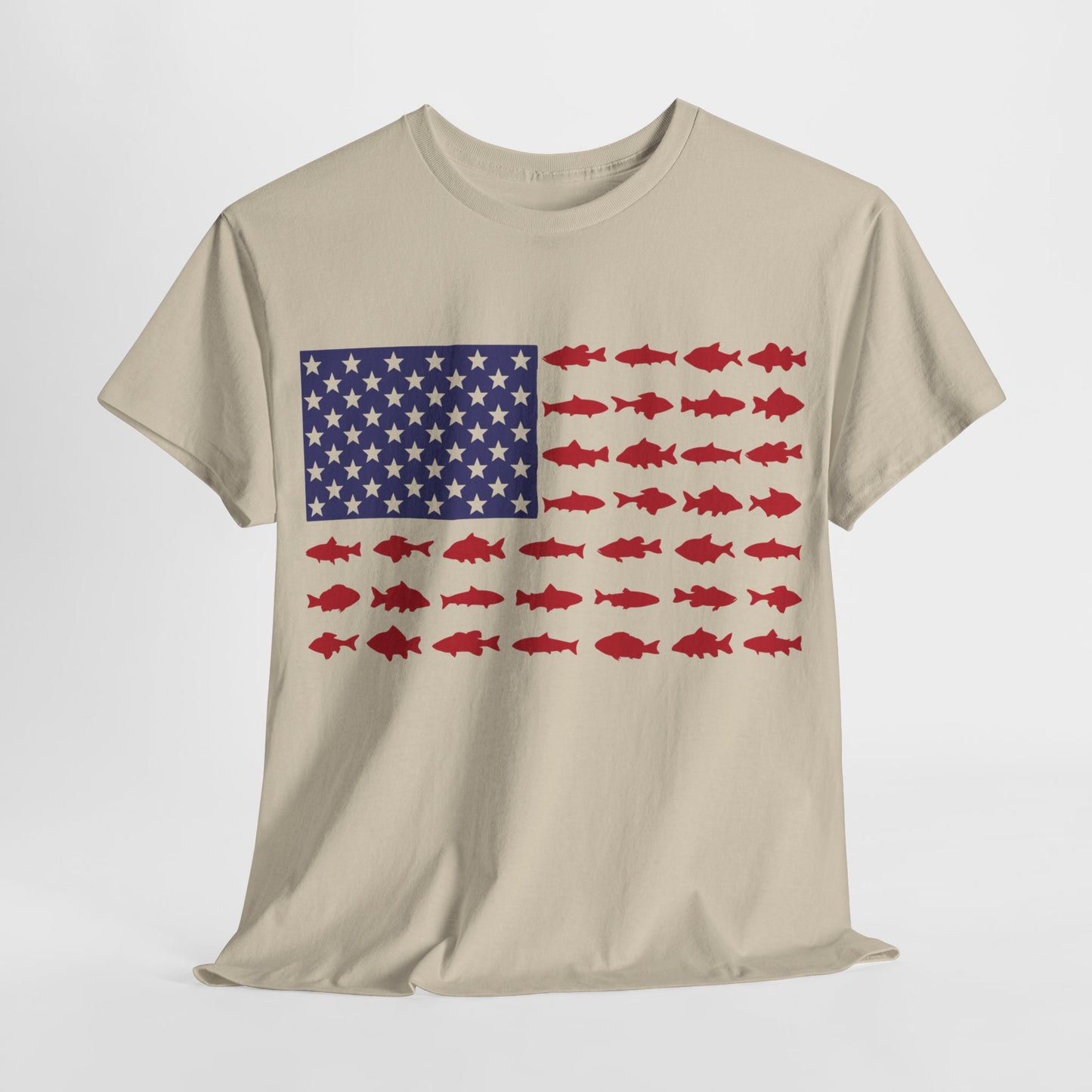 USA Flag with Fish Graphic Unisex Heavy Cotton Tee