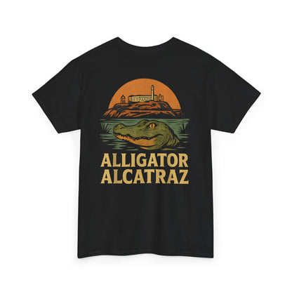 Alligator Alcatraz Tee | Unisex Heavy Cotton Shirt, Retro Print, Wildlife Gift, Unique Graphic Tee, Casual Wear