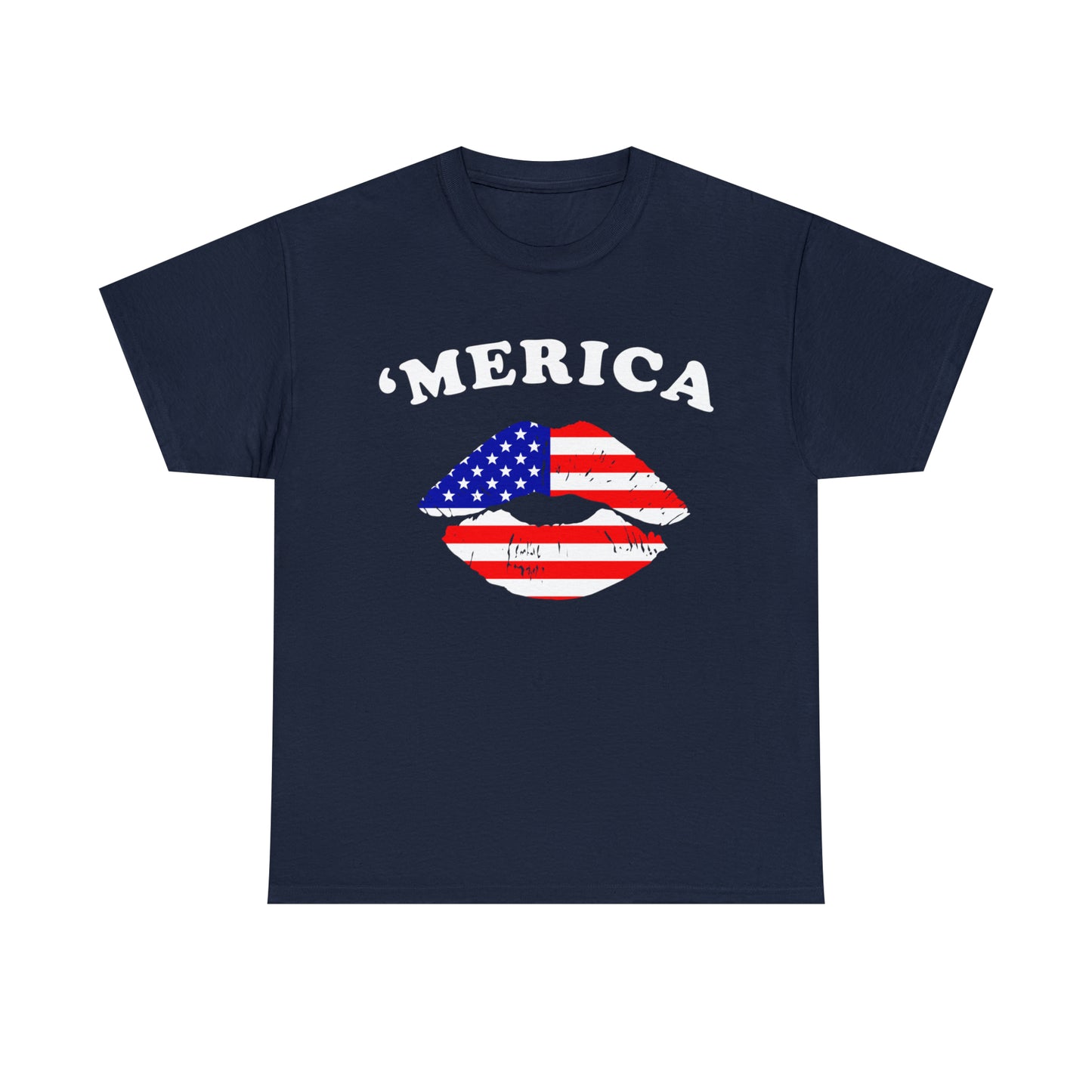 America 'Merica Flag Lips Unisex Heavy Cotton Tee