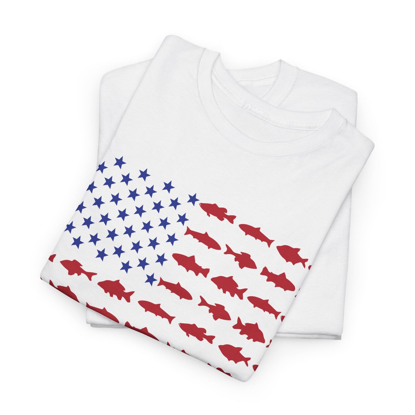 USA Flag with Fish Graphic Unisex Heavy Cotton Tee