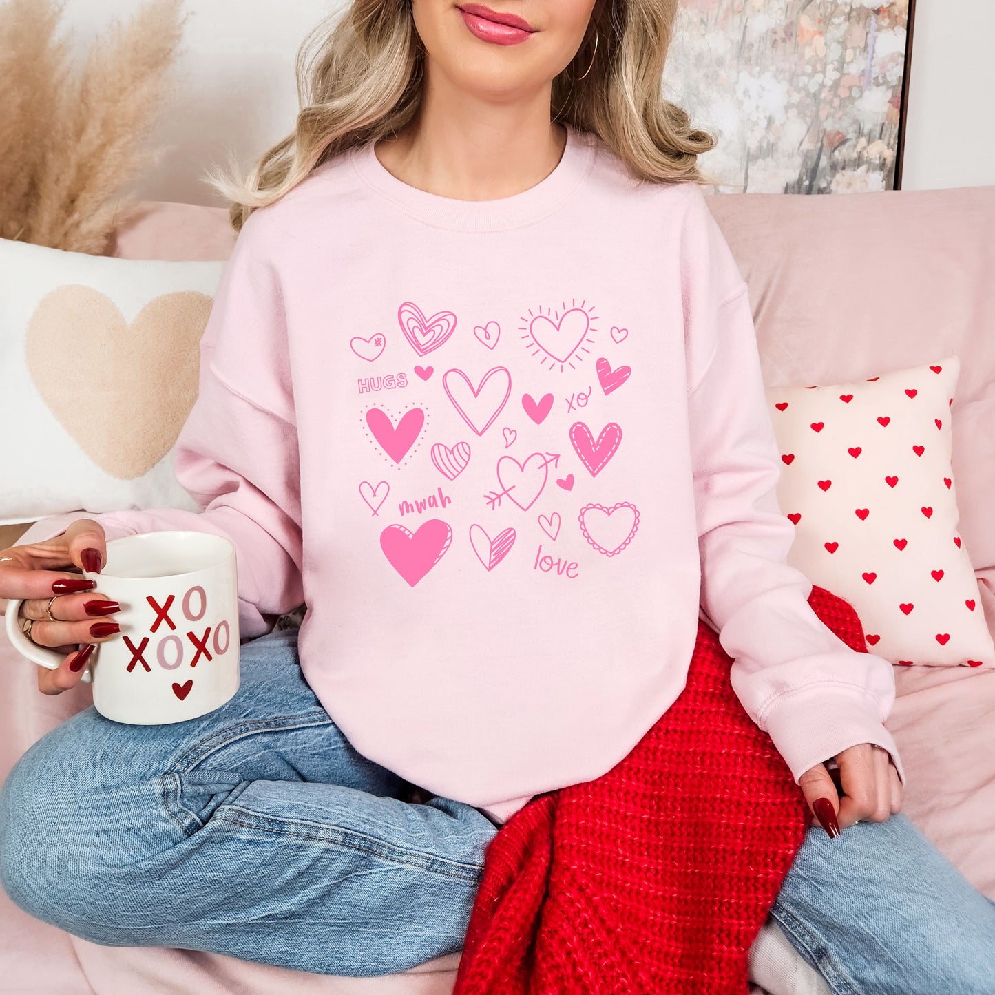 Love Hearts Valentines Day Sweatshirt, Valentine Shirts for women and girls, Valentines Day Gifts for Mom