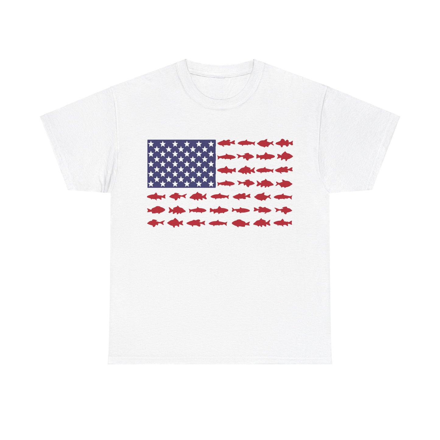 USA Flag with Fish Graphic Unisex Heavy Cotton Tee