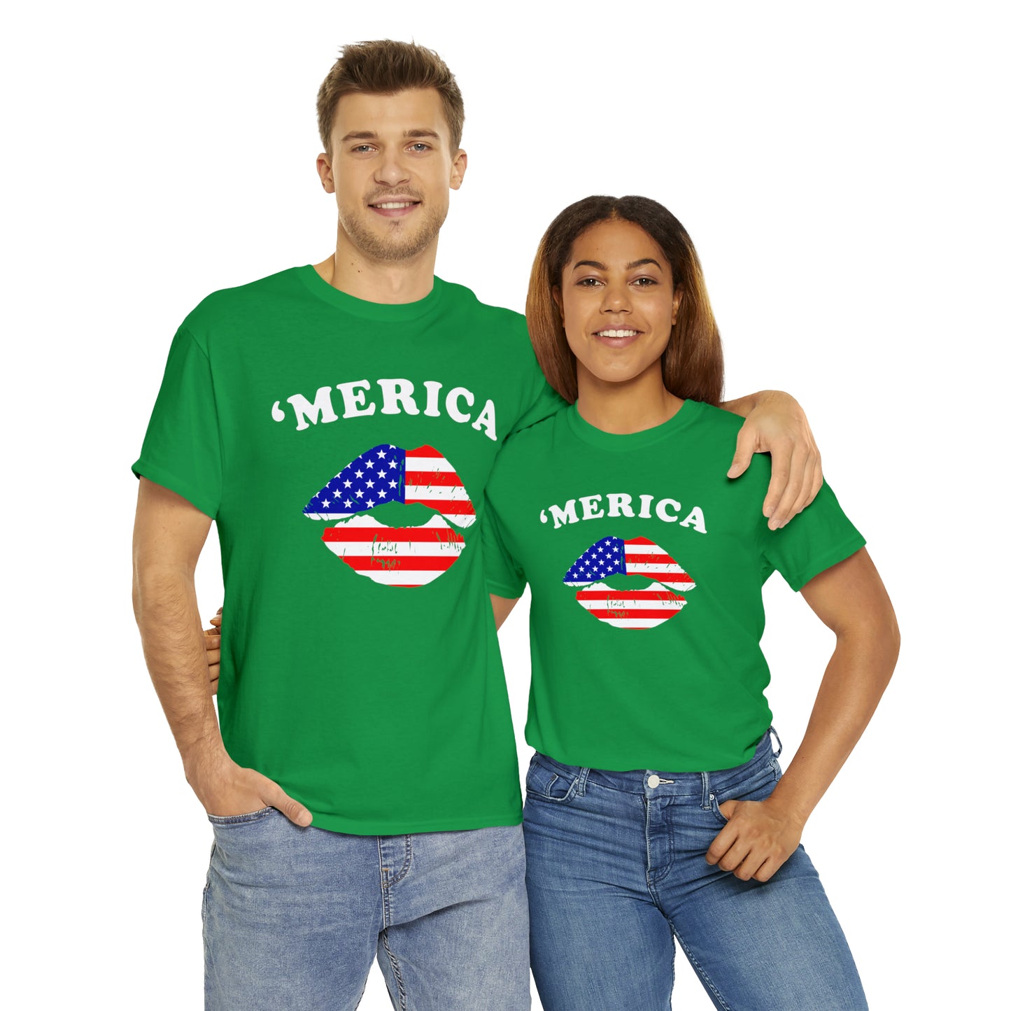 America 'Merica Flag Lips Unisex Heavy Cotton Tee