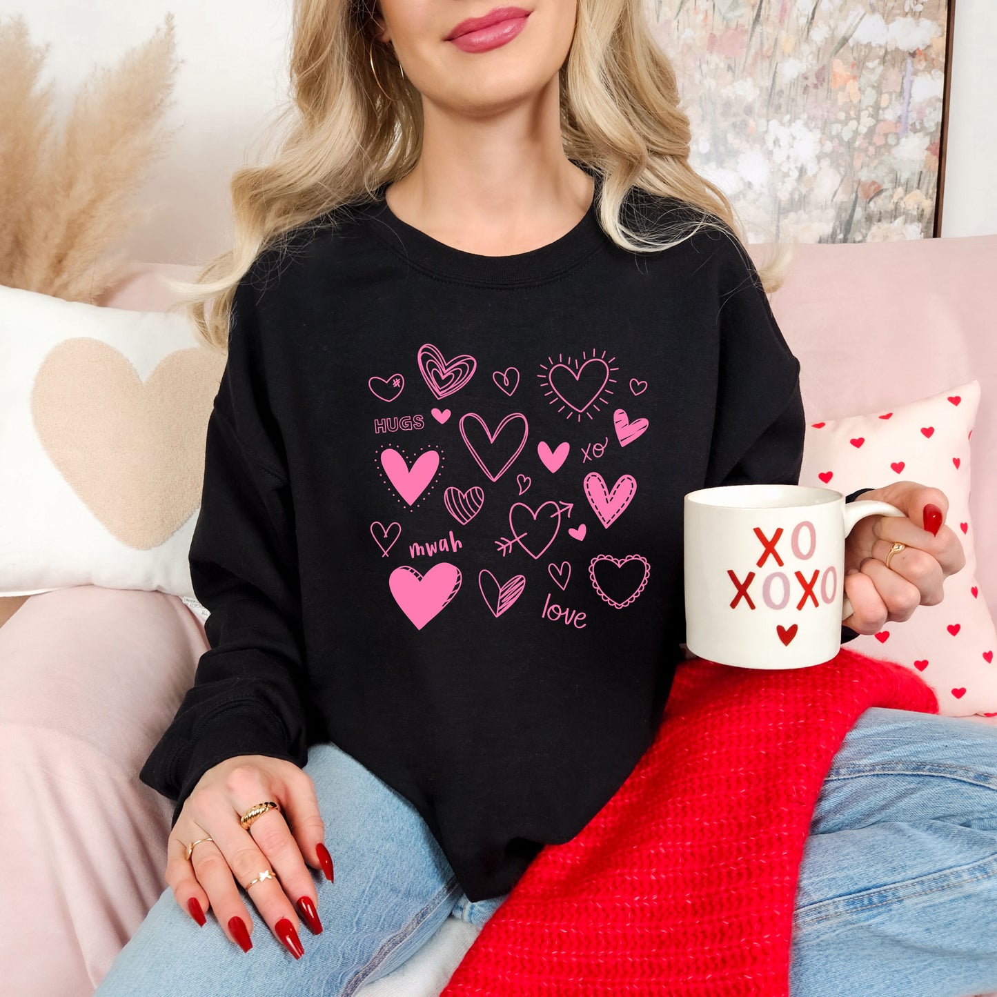 Love Hearts Valentines Day Sweatshirt, Valentine Shirts for women and girls, Valentines Day Gifts for Mom